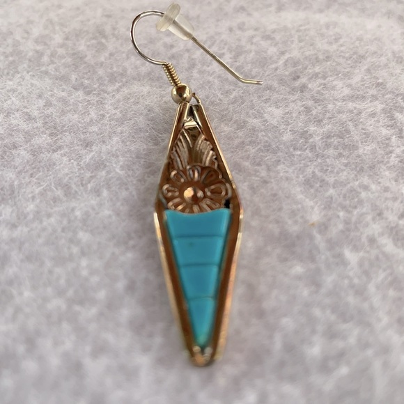 Gold Plated Turquoise Earrings - Picture 2 of 3